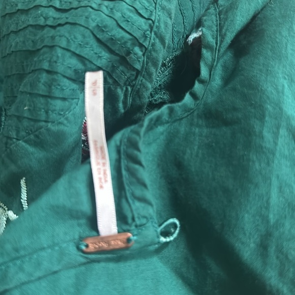 Free People Green Embroidered 3/4 Bell Sleeve Babydoll Boho Mini Dress Small - Picture 9 of 13